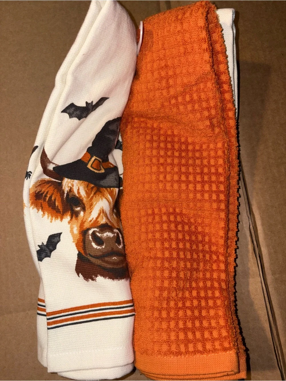Set of 3 Halloween Highland Cow Witch Bat Kitchen Towel Set